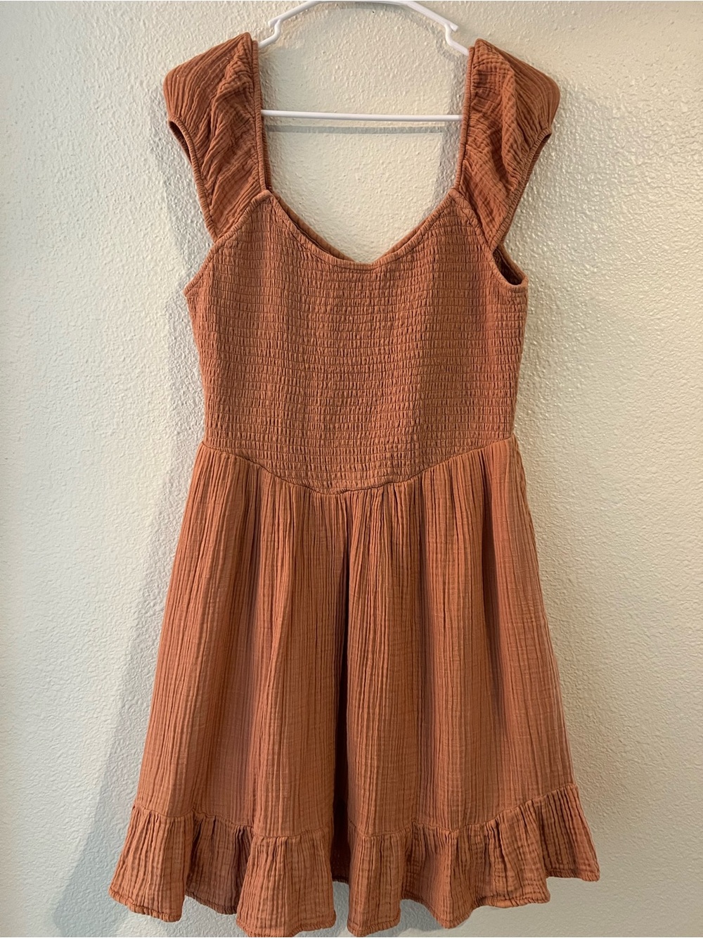 American Eagle Outfitters Rust Textured Ruffle Sundress